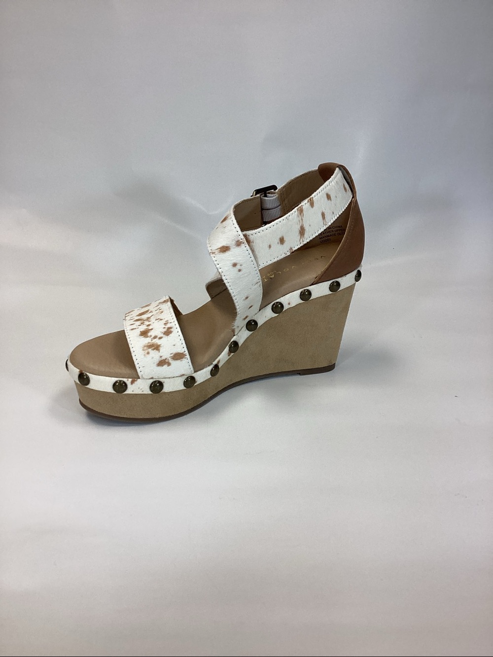 Very Volatile White and Brown Studded Wedge Sandals